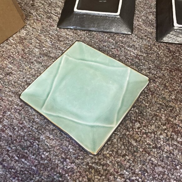 Pier 1 Set of 4 Square Crackle Sushi Plates, Blue/Green - Picture 5 of 5